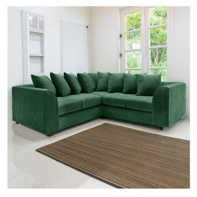 Hannah Jumbo Cord Scatter Back 2C2 Corner Sofa Green from B&Q