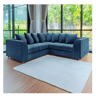Hannah Jumbo Cord Scatter Back 2C2 Corner Sofa Marine Blue from B&Q