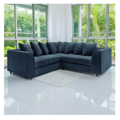 Hannah Jumbo Cord Scatter Back 2C2 Corner Sofa Navy Blue from B&Q