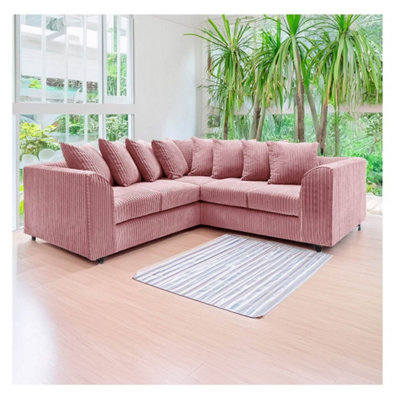 Hannah Jumbo Cord Scatter Back 2C2 Corner Sofa Pink from B&Q