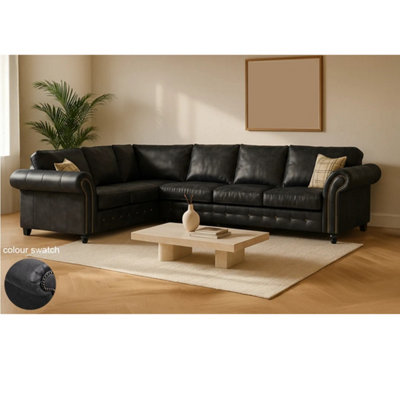 Oakland Suede Leather 2C3 Corner Sofa Black from B&Q