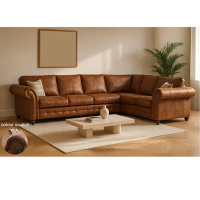 Oakland Suede Leather 3C2 Corner Sofa Brown from B&Q
