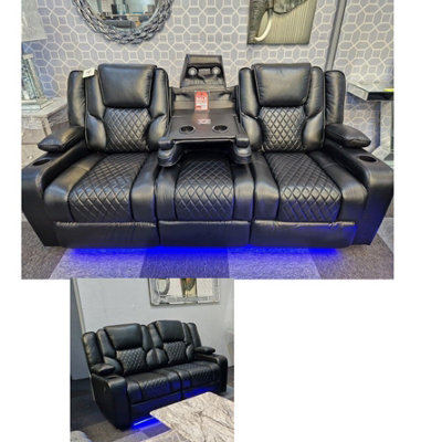 Orlando Electric Leather 3+2 Seater Sofa Set Suite Black from B&Q