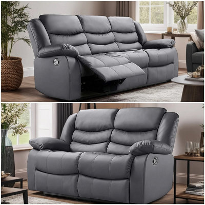 Roma Electric Leather Recliner 3+2 Seater Sofa Set Grey from B&Q