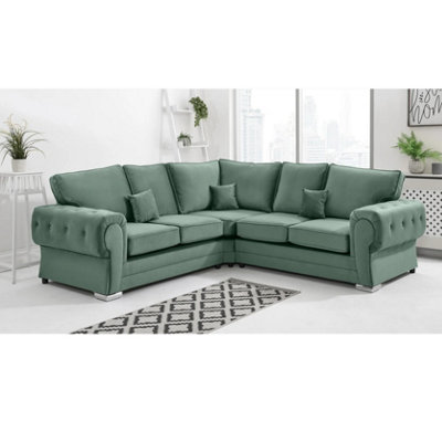 Chingford Plush Velvet Full Back 2C2 Corner Sofa Green from B&Q