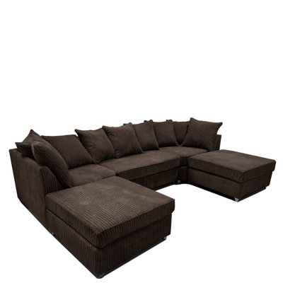 Bishop Scatter Back Large Jumbo Cord U Shaped Sofa Chocolate