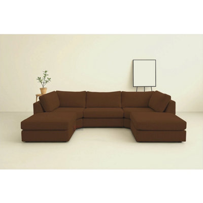 Bishop Full Back Large Jumbo Cord U Shaped Sofa Chocolate
