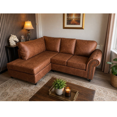 Brooklyn Suede Leather Left Hand Facing Corner Sofa from B&Q