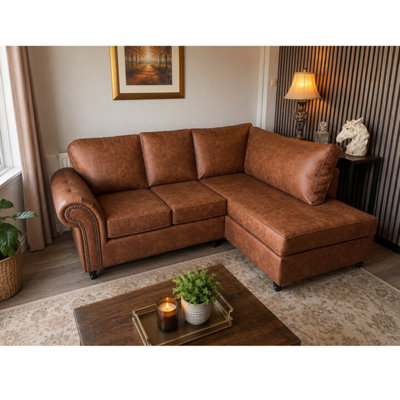 Brooklyn Suede Leather Right Hand Facing Corner Sofa from B&Q