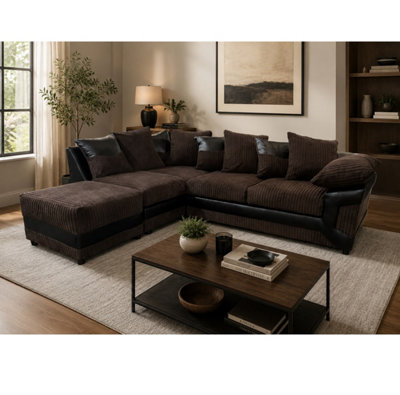 Dino Fabric Left Hand Facing Corner Sofa Foam Seating Chocolate-Brown from B&Q