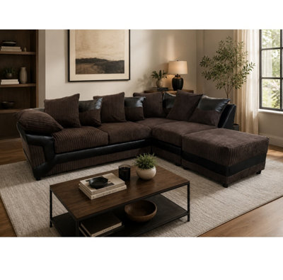  - Dino Fabric Right Hand Facing Corner Sofa Foam Seating Chocolate-Brown