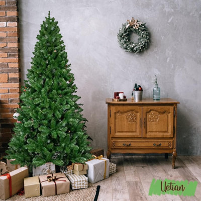 Uetian 7Ft Premium Artificial Xmas Tree By Abaseen Dense 1200 Tips & Strong Metal Legs from B&Q