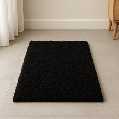 Uetian Black Shaggy Rug Small Area Rug For Smaller Space With 5Cm Thick Pile Small ( 60X110) from B&Q