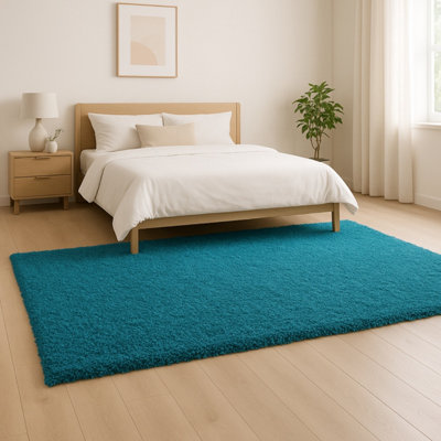 B&Q -  Teal Blue Shaggy Rug Soft 5Cm Thick Pile Non Shedding Living Room Area Rug 160X230 Cm