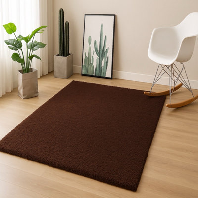 Uetian Dark Brown Small Shaggy Rug 60X110 CmModern Rectangular Soft Area Rug  5Cm Thick Pile Non Shedding from B&Q