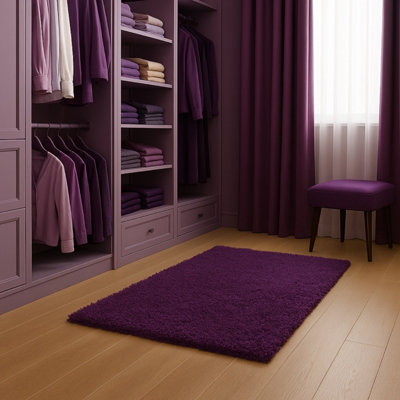 Uetian Purple Small Shaggy Rug 60X110 CmModern Rectangular Soft Area Rug 5Cm Thick Pile Non Shedding from B&Q