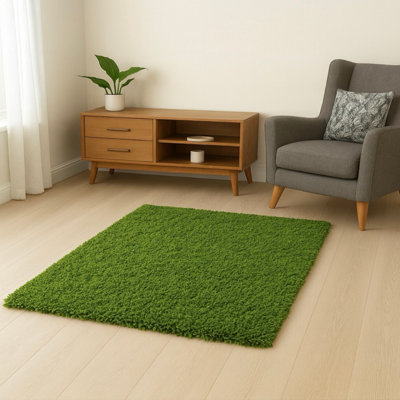 Uetian Green Shaggy Rug Medium 120X170 Cm Luxurious 5Cm Deep Pile Area Carpet from B&Q