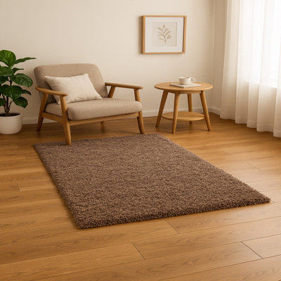 B&Q -  Mocha Small Rug Soft Rug 5Cm Thick Pile Living Room Shaggy Rug (80X150)
