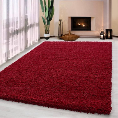 Uetian Red Medium Rug Soft Shaggy Rug For Room Hallways Living Room 5Cm Thick Pile Modren Look Red (120X170) from B&Q