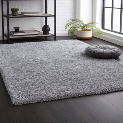 Uetian Silver Rug Shaggy Soft Area Rug Modren Rug For Living Room HallwaysBedrooms 5 Pile Thickness  Silver Medium (120X170) from B&Q
