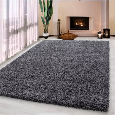 Uetian Dark Grey Shaggy Area Rug Soft Thick Pile 5Cm For Living Room Bedroom Hallway 120X170 from B&Q