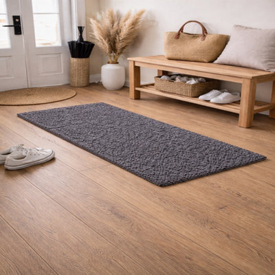 B&Q -  Luxury Dark Grey Shaggy Rug With Deep 5Cm Pile For Living Room And Bedroom (80X150)