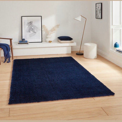 Uetian Navy Blue Shaggy Area Rug Soft Thick Pile 5Cm For Living Room Bedroom Hallway (120X170) from B&Q