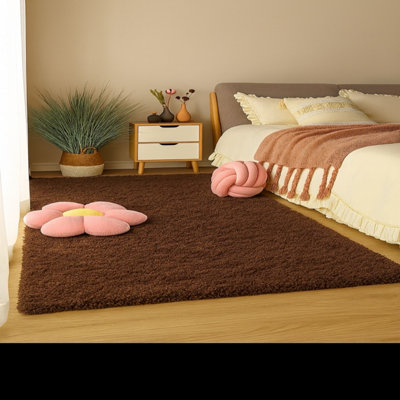 B&Q -  Luxury Brown Shaggy Rug Extra Thick 5Cm Pile Soft Area Rug For Living Room & Bedroom (160X230)