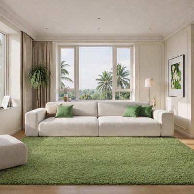 B&Q -  Green Shaggy Rug Large Luxury Soft 5Cm Deep Pile Living Room Area Carpet (160X230 Cm)
