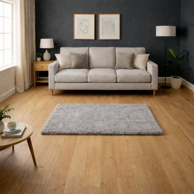 B&Q -  Silver Grey Shaggy Rug Soft Dense Pile For Bedroom Living Area