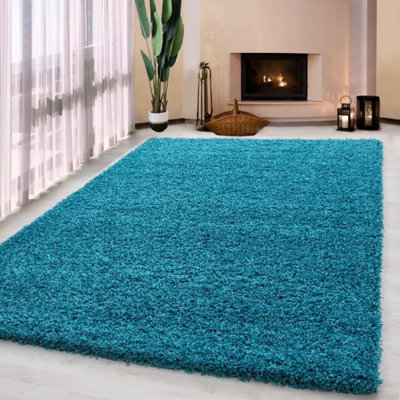 B&Q -  Luxury Teal Blue Shaggy Rug 5Cm Dense Pile Soft Carpet For Living Room & Bedroom (160X230)