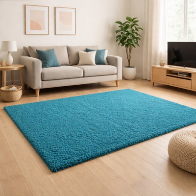 Uetian Modern Teal Blue Shaggy Area Rug Extra Thick 5Cm Pile For Bedroom Lounge & Hallway (120X170) from B&Q