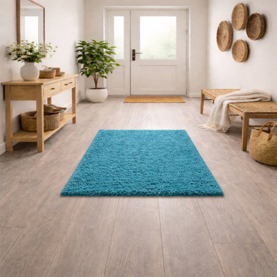 B&Q -  Super Soft Teal Blue Shaggy Rug Deep 5Cm Pile Cosy Floor Rug For Home (80X150)