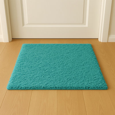 Uetian Premium Teal Blue Shaggy Rug Thick Dense Pile Carpet For Living Room & Bedroom (60X110) from B&Q