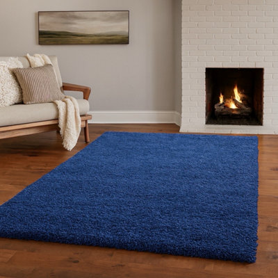 Uetian Navy Blue Bedroom Rug Thick Shaggy Carpet 5 Cm Dense Pile ( Navy Blue 120X170) from B&Q