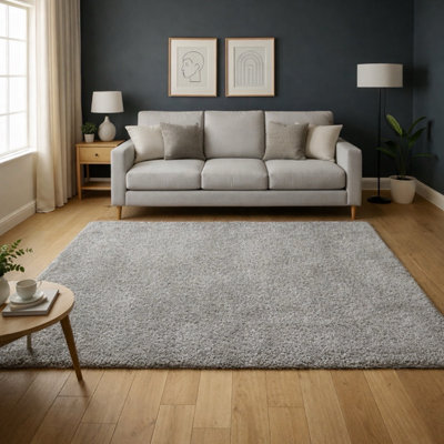 B&Q -  Silver Shaggy Rug 160X230 Cm Thick 5Cm Pile Luxury Soft Carpet For Living Room Bedroom