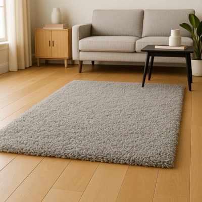 Uetian Silver Shaggy Rug 120X170 Cm Thick 5Cm Pile Soft Plush Rug For Bedroom Living Area from B&Q