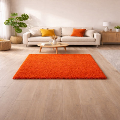 Uetian Orange Shaggy Rug Soft Thick Pile Modern Living Room Bedroom Carpet (120X170 Cm) 5 Cm Dense Pile from B&Q