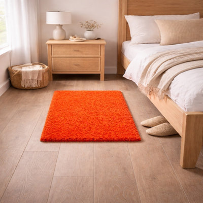 Uetian Orange Shaggy Rug Soft Thick Pile Modern Living Room Bedroom Carpet (60X110 Cm) 5 Cm Dense Pile from B&Q