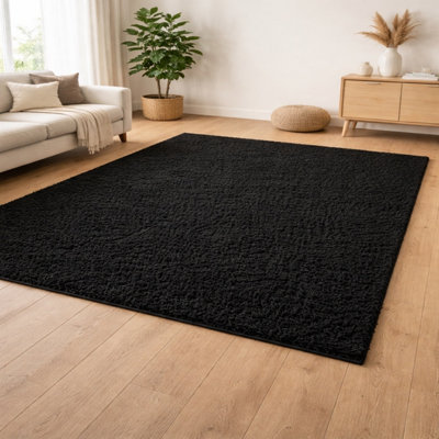 B&Q -  Black Shaggy Rug 160X230 Cm 5 Centimeter Dense Pile Thick Soft Luxury Area Rug For Living Room Bedroom Modern Home Decor