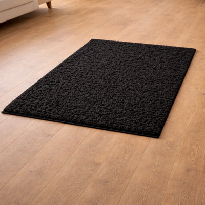 B&Q -  Black Shaggy Rug 80X150 Cm 5 Centimeter Dense Pile Thick Soft Rug For Small Living Space Bedroom Office Area