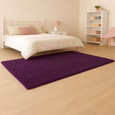 Uetian Purple Shaggy Rug 120X170 Cm Plush 5Cm Dense Pile Carpet For Bedroom Living Area from B&Q