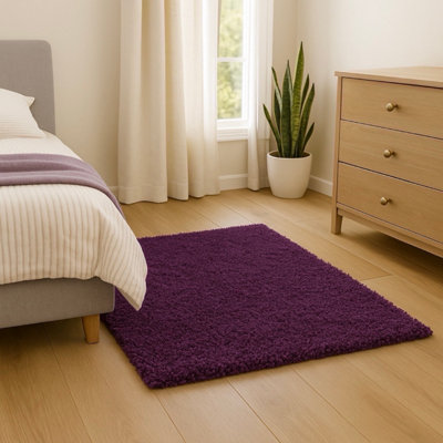B&Q -  Purple Shaggy Rug 80X150 Cm Soft Touch 5Cm Thick Pile Rug For Small Spaces