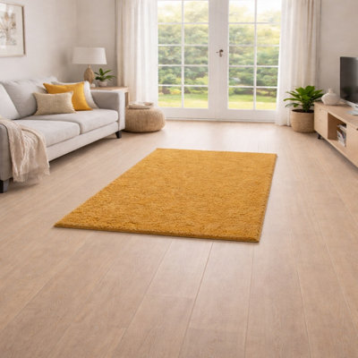 B&Q -  Gold Shaggy Rug 80X150 Cm Soft Touch 5Cm Thick Pile Rug For Small Spaces