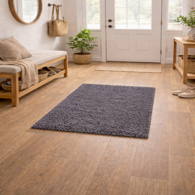 Uetian Dark Grey Shaggy Rug Thick Pile Soft Carpet For Doorway Bedside Area (60X110 Cm) from B&Q
