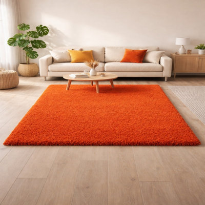 Uetian Orange Shaggy Rug Soft Plush Dense Pile Modern Area Carpet (120X170 Cm) from B&Q