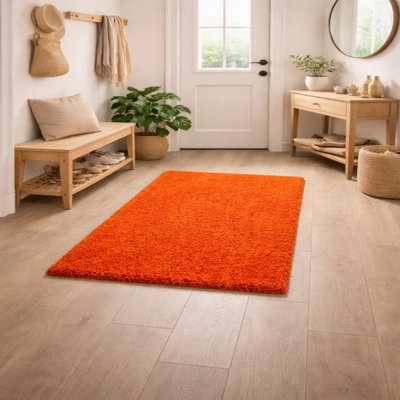 B&Q -  Orange Shaggy Rug Soft Plush Dense Pile Small Space Floor Carpet (80X150 Cm)
