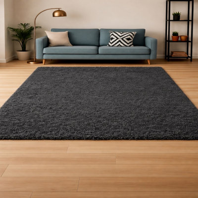 B&Q -  Anthracite Shaggy Rug Soft Dense Pile Modern Floor Rug (160X230 Cm)
