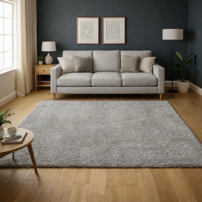 B&Q -  Silver Shaggy Rug Soft 5Cm Dense Pile Modern Area Floor Rug (160X230 Cm)