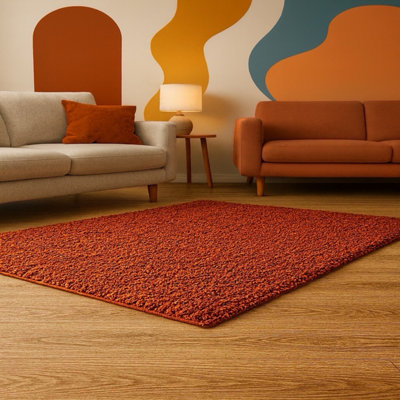B&Q -  Terracotta Shaggy Rug Soft Plush Carpet For Living Room & Bedroom (160X230 Cm)